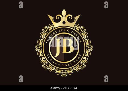 JB Initial Letter Gold calligraphic feminine floral hand drawn heraldic monogram antique vintage style luxury logo design Premium Stock Vector