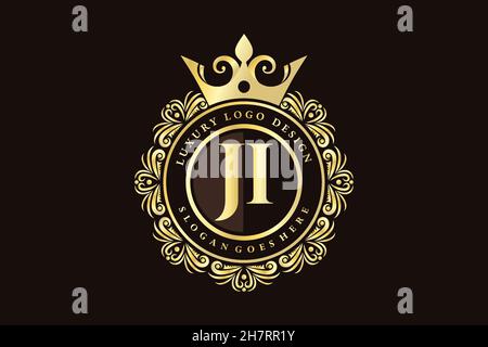 JI Initial Letter Gold calligraphic feminine floral hand drawn heraldic monogram antique vintage style luxury logo design Premium Stock Vector