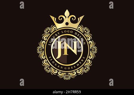 JN Initial Letter Gold calligraphic feminine floral hand drawn heraldic monogram antique vintage style luxury logo design Premium Stock Vector