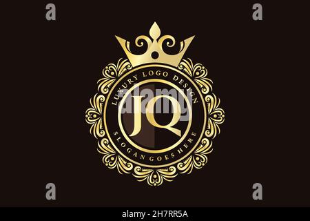 JQ Initial Letter Gold calligraphic feminine floral hand drawn heraldic monogram antique vintage style luxury logo design Premium Stock Vector