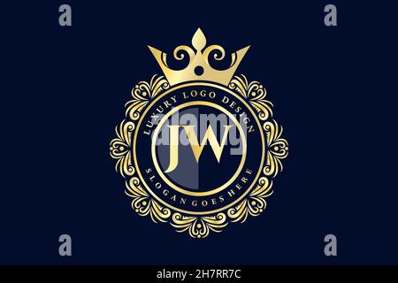 JW Initial Letter Gold calligraphic feminine floral hand drawn heraldic monogram antique vintage style luxury logo design Premium Stock Vector