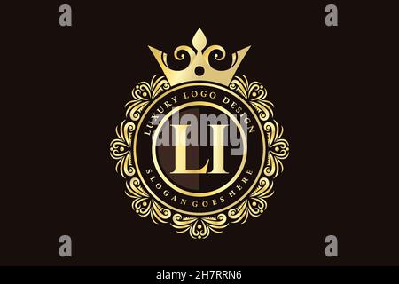 LI Initial Letter Gold calligraphic feminine floral hand drawn heraldic monogram antique vintage style luxury logo design Premium Stock Vector