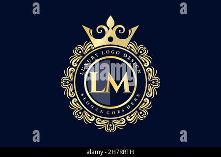 LM Initial Letter Gold calligraphic feminine floral hand drawn heraldic monogram antique vintage style luxury logo design Premium Stock Vector