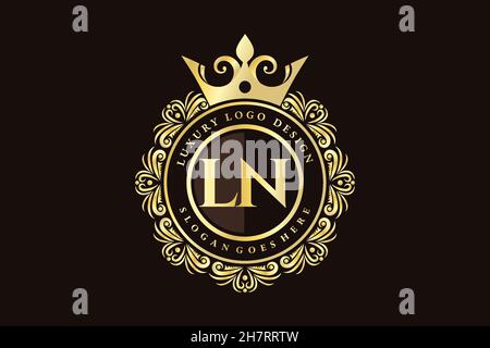 LN Initial Letter Gold calligraphic feminine floral hand drawn heraldic monogram antique vintage style luxury logo design Premium Stock Vector