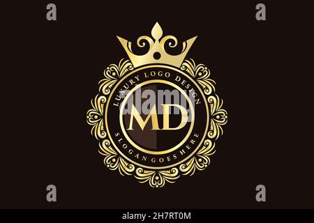 MD Initial Letter Gold calligraphic feminine floral hand drawn heraldic monogram antique vintage style luxury logo design Premium Stock Vector
