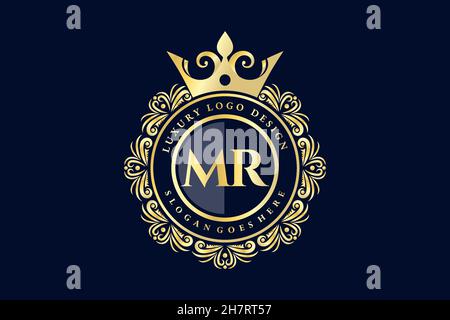 MR Initial Letter Gold calligraphic feminine floral hand drawn heraldic monogram antique vintage style luxury logo design Premium Stock Vector