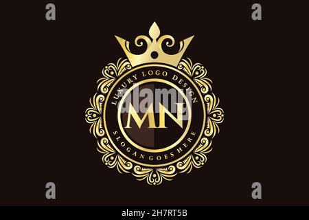 MN Initial Letter Gold calligraphic feminine floral hand drawn heraldic monogram antique vintage style luxury logo design Premium Stock Vector