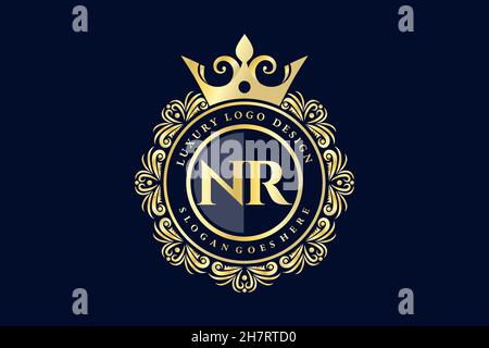 NR Initial Letter Gold calligraphic feminine floral hand drawn heraldic monogram antique vintage style luxury logo design Premium Stock Vector