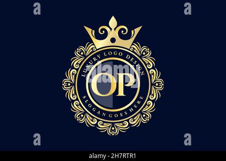 OP Initial Letter Gold calligraphic feminine floral hand drawn heraldic monogram antique vintage style luxury logo design Premium Stock Vector
