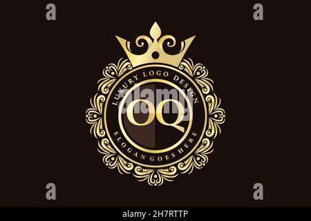 OQ Initial Letter Gold calligraphic feminine floral hand drawn heraldic monogram antique vintage style luxury logo design Premium Stock Vector