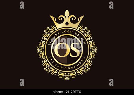 OS Initial Letter Gold calligraphic feminine floral hand drawn heraldic monogram antique vintage style luxury logo design Premium Stock Vector