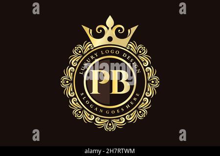 PB Initial Letter Gold calligraphic feminine floral hand drawn heraldic monogram antique vintage style luxury logo design Premium Stock Vector