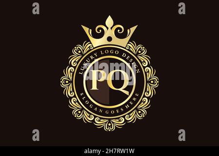 PQ Initial Letter Gold calligraphic feminine floral hand drawn heraldic monogram antique vintage style luxury logo design Premium Stock Vector