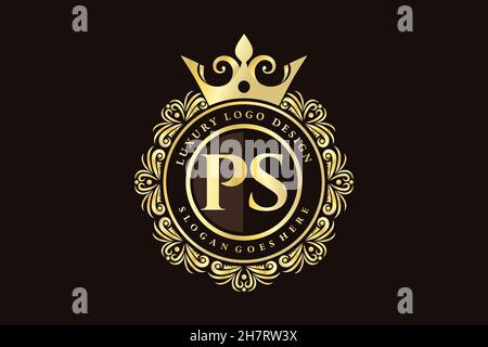 PS Initial Letter Gold calligraphic feminine floral hand drawn heraldic monogram antique vintage style luxury logo design Premium Stock Vector