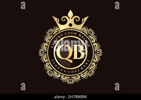 QB Initial Letter Gold calligraphic feminine floral hand drawn heraldic monogram antique vintage style luxury logo design Premium Stock Vector