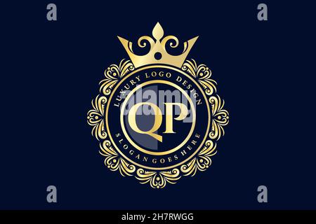 QP Initial Letter Gold calligraphic feminine floral hand drawn heraldic monogram antique vintage style luxury logo design Premium Stock Vector