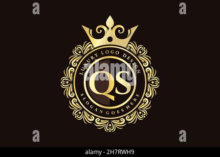 QS Initial Letter Gold calligraphic feminine floral hand drawn heraldic monogram antique vintage style luxury logo design Premium Stock Vector