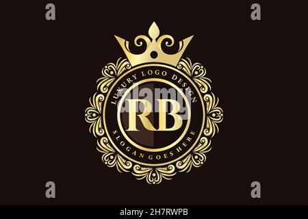 RB Initial Letter Gold calligraphic feminine floral hand drawn heraldic monogram antique vintage style luxury logo design Premium Stock Vector