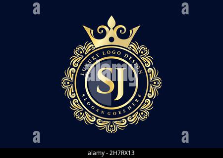 SJ Initial Letter Gold calligraphic feminine floral hand drawn heraldic monogram antique vintage style luxury logo design Premium Stock Vector