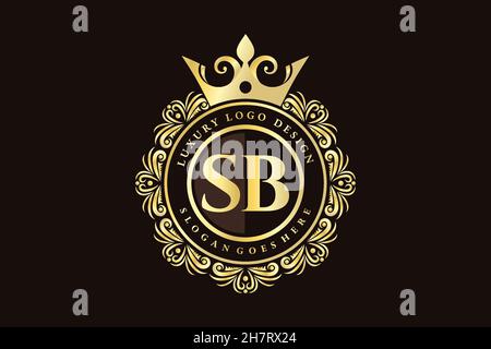 SB Initial Letter Gold calligraphic feminine floral hand drawn heraldic monogram antique vintage style luxury logo design Premium Stock Vector