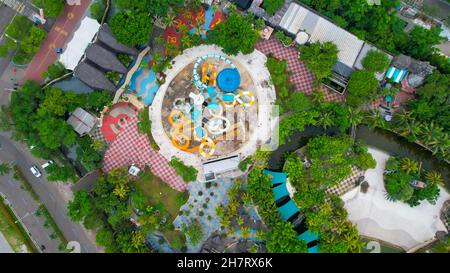 Aerial view of Ancol Beach, North Jakarta. JAKARTA - Indonesia. November 25, 2021 Stock Photo