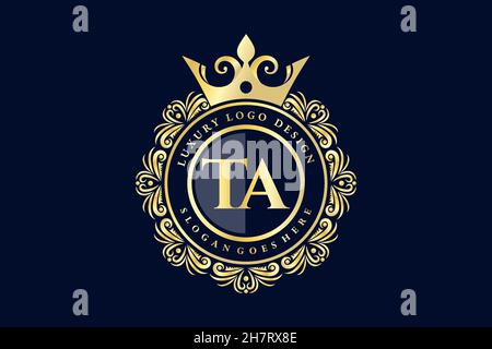 TA Initial Letter Gold calligraphic feminine floral hand drawn heraldic monogram antique vintage style luxury logo design Premium Stock Vector