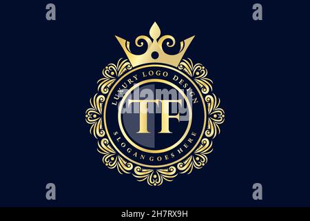 TF Initial Letter Gold calligraphic feminine floral hand drawn heraldic monogram antique vintage style luxury logo design Premium Stock Vector