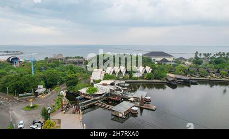 Aerial view of Ancol Beach, North Jakarta. JAKARTA - Indonesia. November 25, 2021 Stock Photo