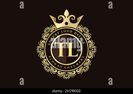 TL Initial Letter Gold calligraphic feminine floral hand drawn heraldic monogram antique vintage style luxury logo design Premium Stock Vector