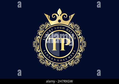 TP Initial Letter Gold calligraphic feminine floral hand drawn heraldic monogram antique vintage style luxury logo design Premium Stock Vector