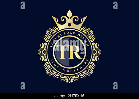 TR Initial Letter Gold calligraphic feminine floral hand drawn heraldic monogram antique vintage style luxury logo design Premium Stock Vector