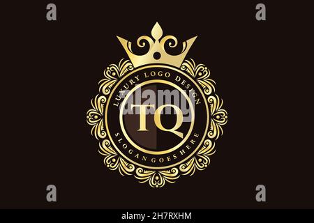 TQ Initial Letter Gold calligraphic feminine floral hand drawn heraldic monogram antique vintage style luxury logo design Premium Stock Vector