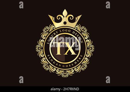 TX Initial Letter Gold calligraphic feminine floral hand drawn heraldic monogram antique vintage style luxury logo design Premium Stock Vector