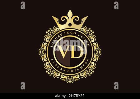 VD Initial Letter Gold calligraphic feminine floral hand drawn heraldic monogram antique vintage style luxury logo design Premium Stock Vector