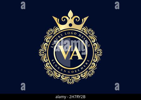 VA Initial Letter Gold calligraphic feminine floral hand drawn heraldic monogram antique vintage style luxury logo design Premium Stock Vector