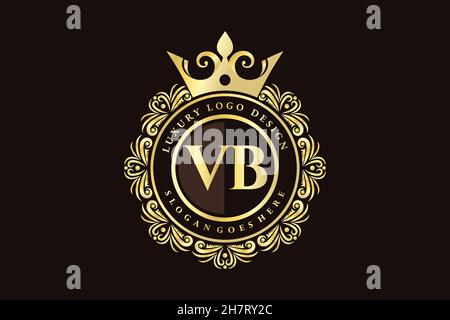 VB Initial Letter Gold calligraphic feminine floral hand drawn heraldic monogram antique vintage style luxury logo design Premium Stock Vector
