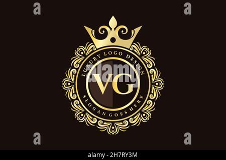 VG Initial Letter Gold calligraphic feminine floral hand drawn heraldic monogram antique vintage style luxury logo design Premium Stock Vector
