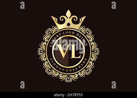 VL Initial Letter Gold calligraphic feminine floral hand drawn heraldic monogram antique vintage style luxury logo design Premium Stock Vector