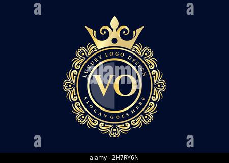 VO Initial Letter Gold calligraphic feminine floral hand drawn heraldic monogram antique vintage style luxury logo design Premium Stock Vector