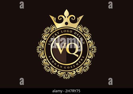 VQ Initial Letter Gold calligraphic feminine floral hand drawn heraldic monogram antique vintage style luxury logo design Premium Stock Vector