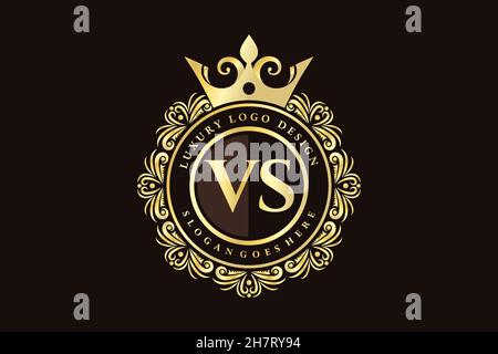 VS Initial Letter Gold calligraphic feminine floral hand drawn heraldic monogram antique vintage style luxury logo design Premium Stock Vector