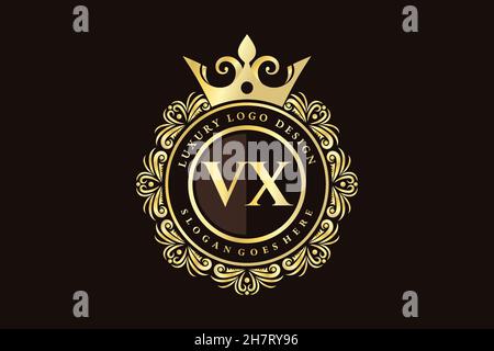 VX Initial Letter Gold calligraphic feminine floral hand drawn heraldic monogram antique vintage style luxury logo design Premium Stock Vector