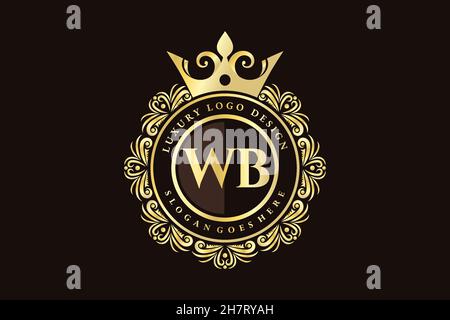 WB Initial Letter Gold calligraphic feminine floral hand drawn heraldic monogram antique vintage style luxury logo design Premium Stock Vector
