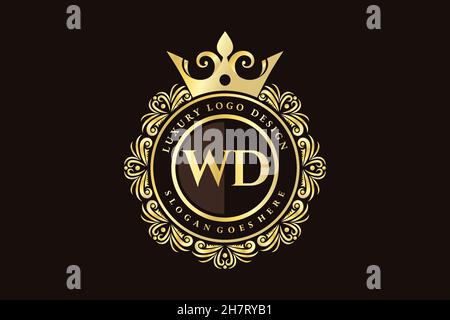 WD Initial Letter Gold calligraphic feminine floral hand drawn heraldic monogram antique vintage style luxury logo design Premium Stock Vector