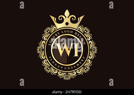 WI Initial Letter Gold calligraphic feminine floral hand drawn heraldic monogram antique vintage style luxury logo design Premium Stock Vector