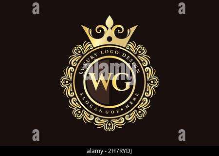 WG Initial Letter Gold calligraphic feminine floral hand drawn heraldic monogram antique vintage style luxury logo design Premium Stock Vector