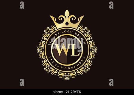 WL Initial Letter Gold calligraphic feminine floral hand drawn heraldic monogram antique vintage style luxury logo design Premium Stock Vector