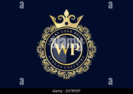 WP Initial Letter Gold calligraphic feminine floral hand drawn heraldic monogram antique vintage style luxury logo design Premium Stock Vector