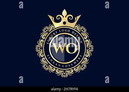 WO Initial Letter Gold calligraphic feminine floral hand drawn heraldic monogram antique vintage style luxury logo design Premium Stock Vector