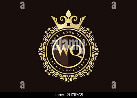 WQ Initial Letter Gold calligraphic feminine floral hand drawn heraldic monogram antique vintage style luxury logo design Premium Stock Vector